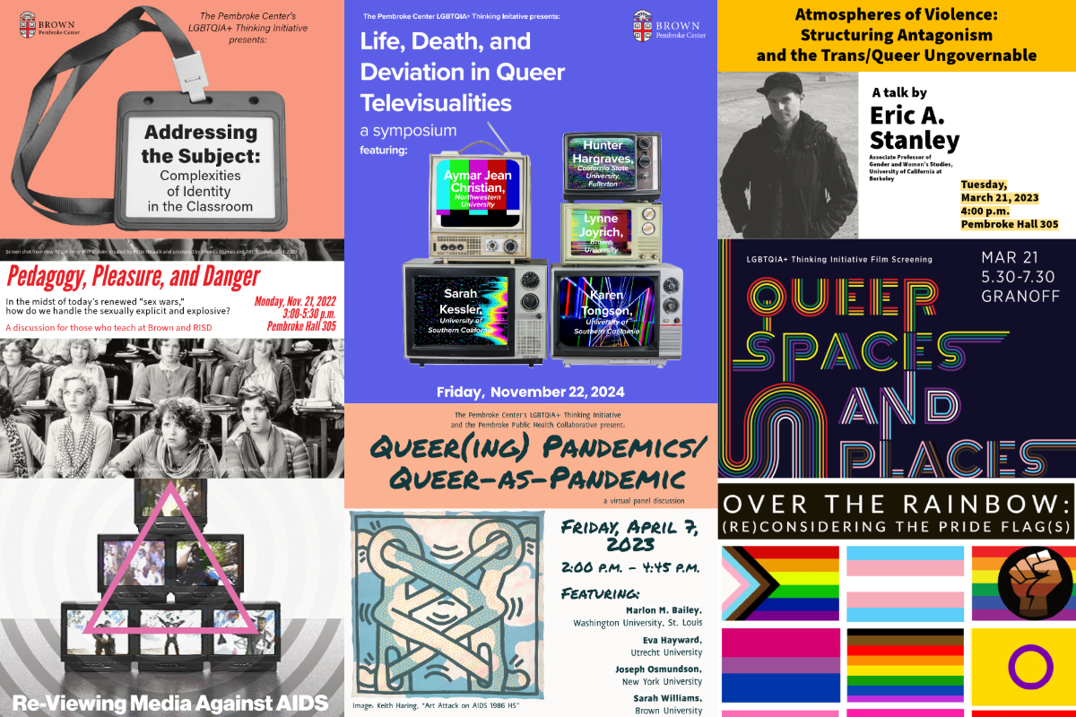 This image shows a collage of posters from previous LGBTQIA+ Thinking Events